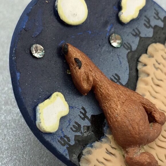 Handmade Coyote Howling at Desert Moon Polymer Clay Earrings Southwest Boho - Picture 12 of 16